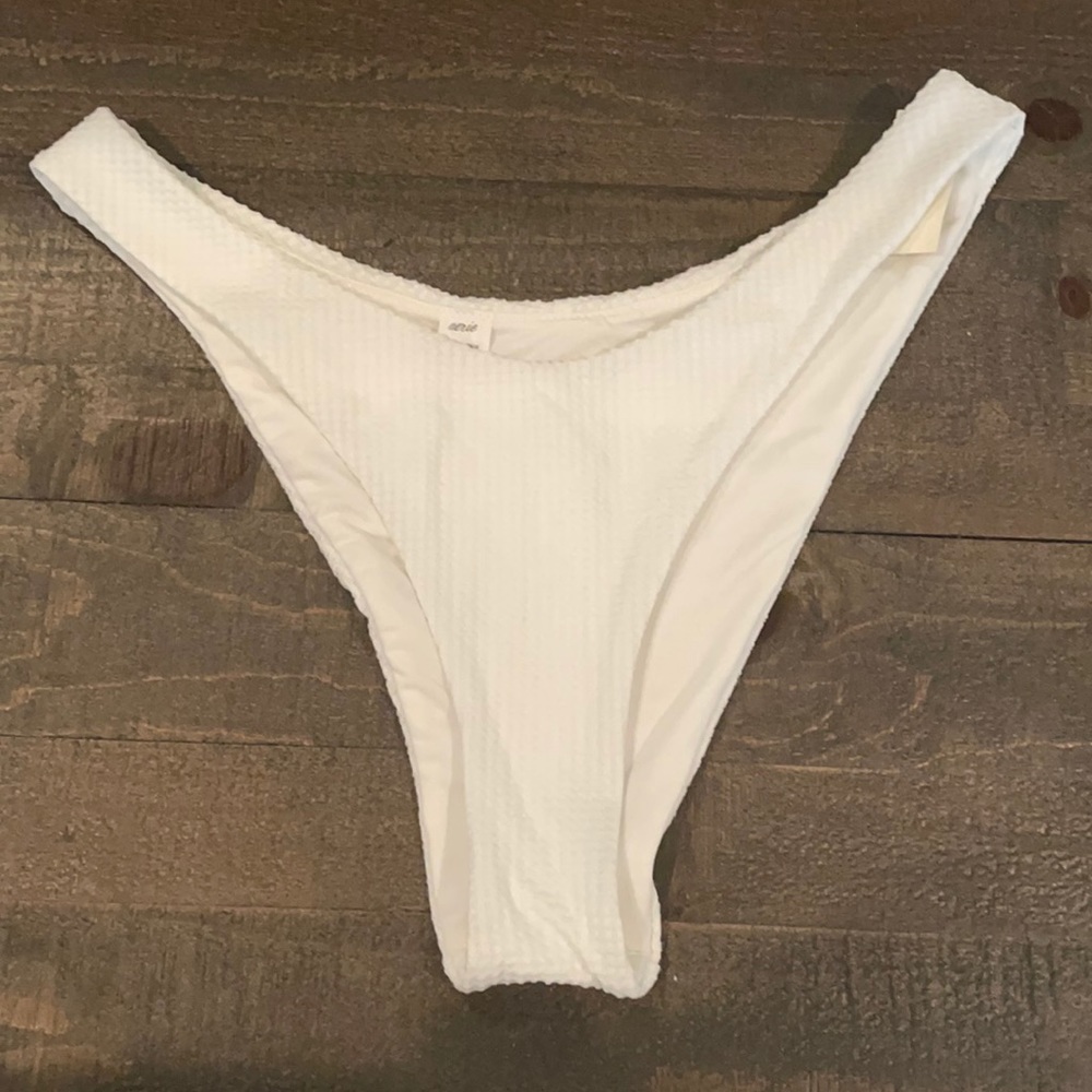 Aerie White High Waisted Waffle Cut Swim Bottoms